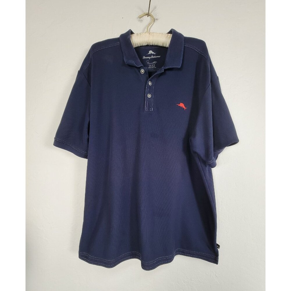 Tommy Bahama Mens 2XL Navy  Short Sleeve Polo Shirt Supima Cotton Blend Logo